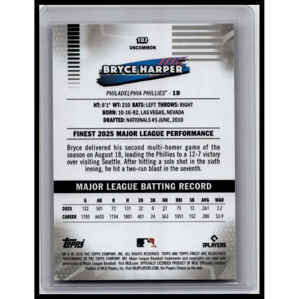 2026 Finest Bryce Harper #102 Philadelphia Phillies Base